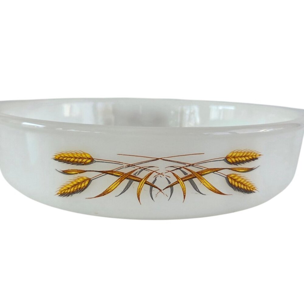 Vintage FIRE KING Anchor Hocking Casserole Cake Dish 8" Golden Wheat Pattern 450